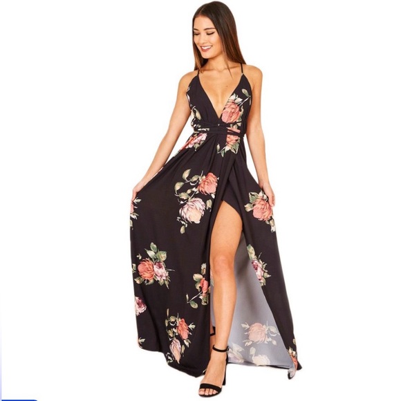 Showpo. Dresses & Skirts - Showpo Designed in Australia Floral Maxi Halter Dress with Slit